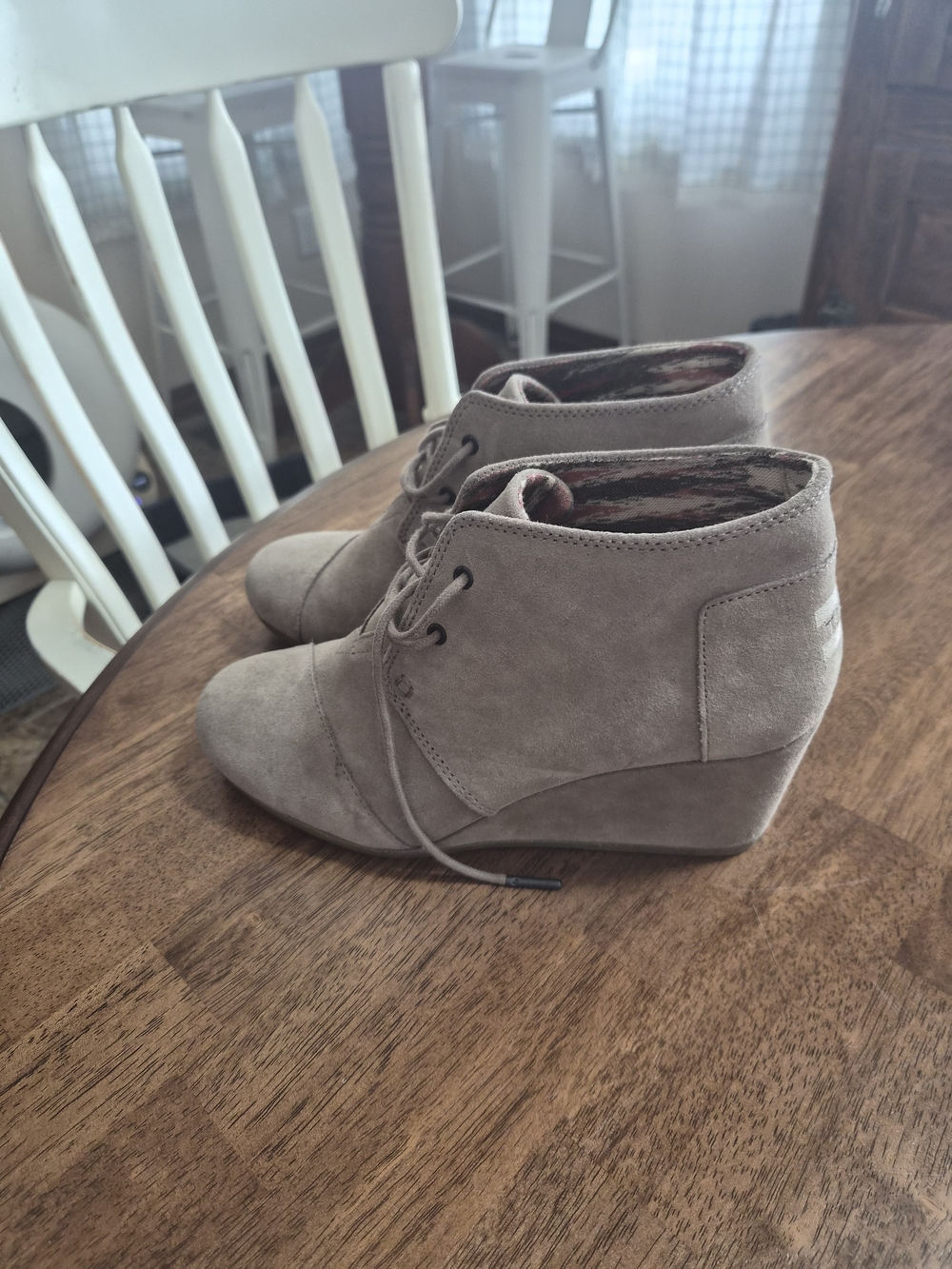 Toms Taupe Suede Wedge Lace-Up Ankle Booties